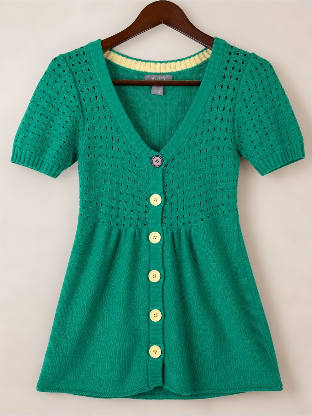 Y2K dELiA*s Green Pointelle Babydoll Knit Top Small